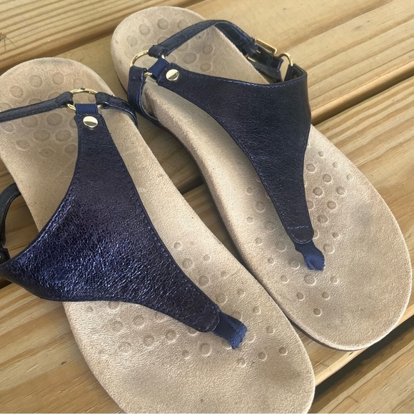 VIONIC Kirra Metallic Blue Sandal Comfort T Strap Thong Ankle Strap 7.5 Navy - Picture 6 of 10
